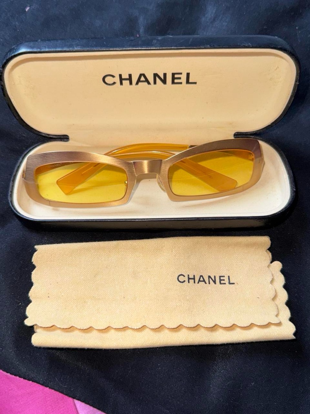 CHANEL Gold Frame Sunglasses with Yellow Lenses